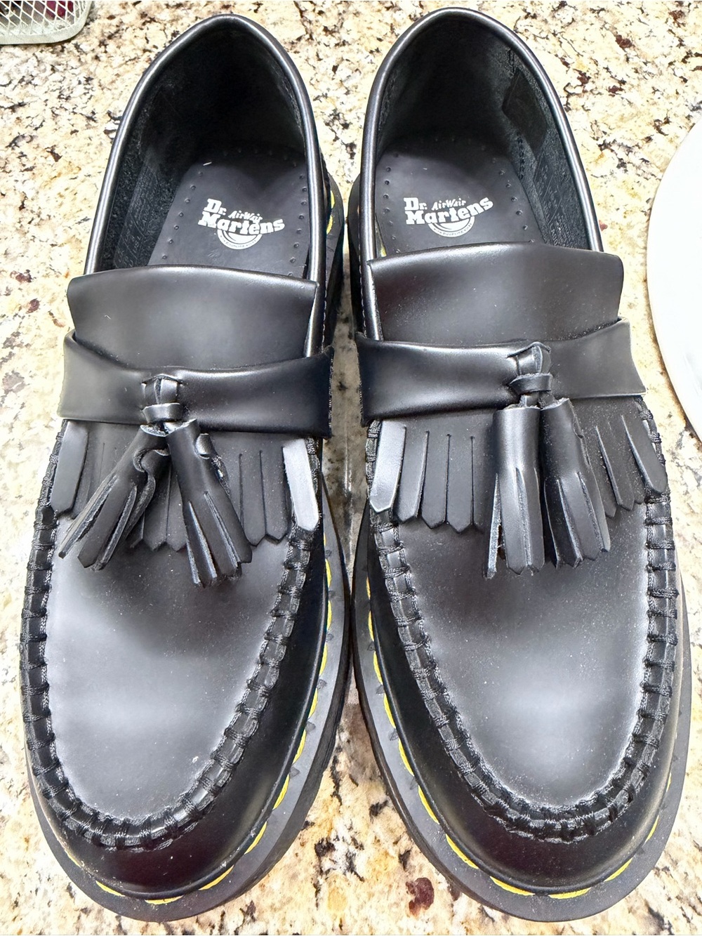 NWOT Dr. Martens Black Leather Tassel Kiltie Loafers with Yellow Stitching